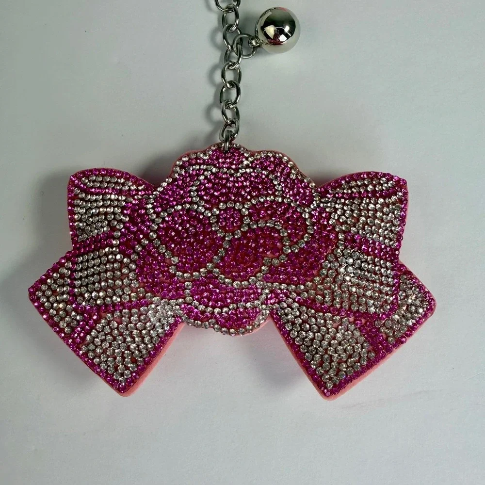 Sparkly Keychain Pink Rhinestone Bow Tassel Bell Bag Charm Coquette‎ Y2K Purse